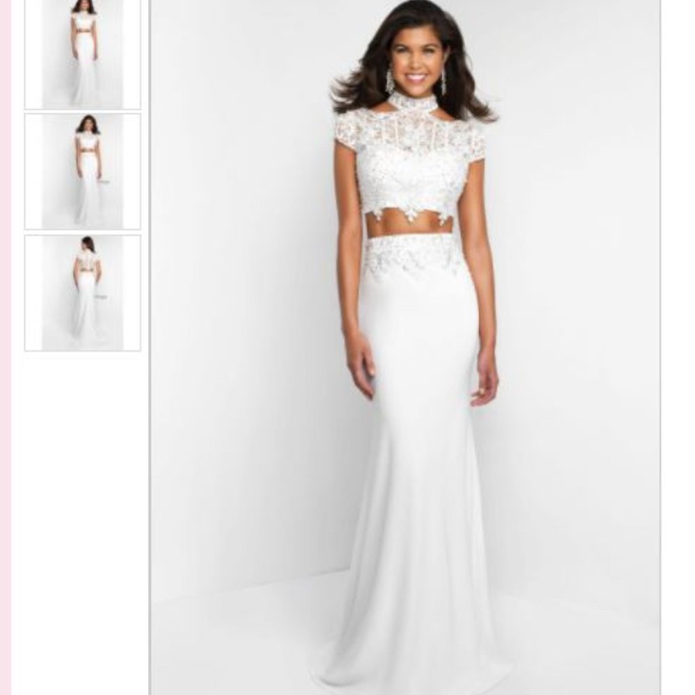Intrigue 426 Ivory Two Piece Cold Shoulder Prom Dress Size 8 - Picture 2 of 4